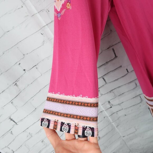 JM COLLECTION PINK PAISLEY FLORAL 3/4 SLEEVE TUNIC TOP SIZE MEDIUM - Picture 5 of 9